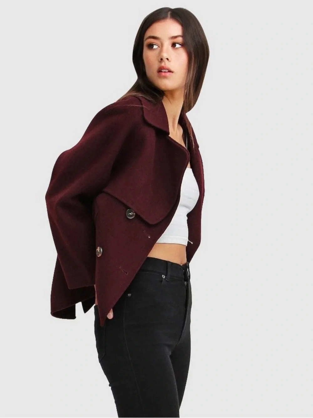 Belle & Bloom I'm Yours Wool Blend Peacoat Burgundy Small